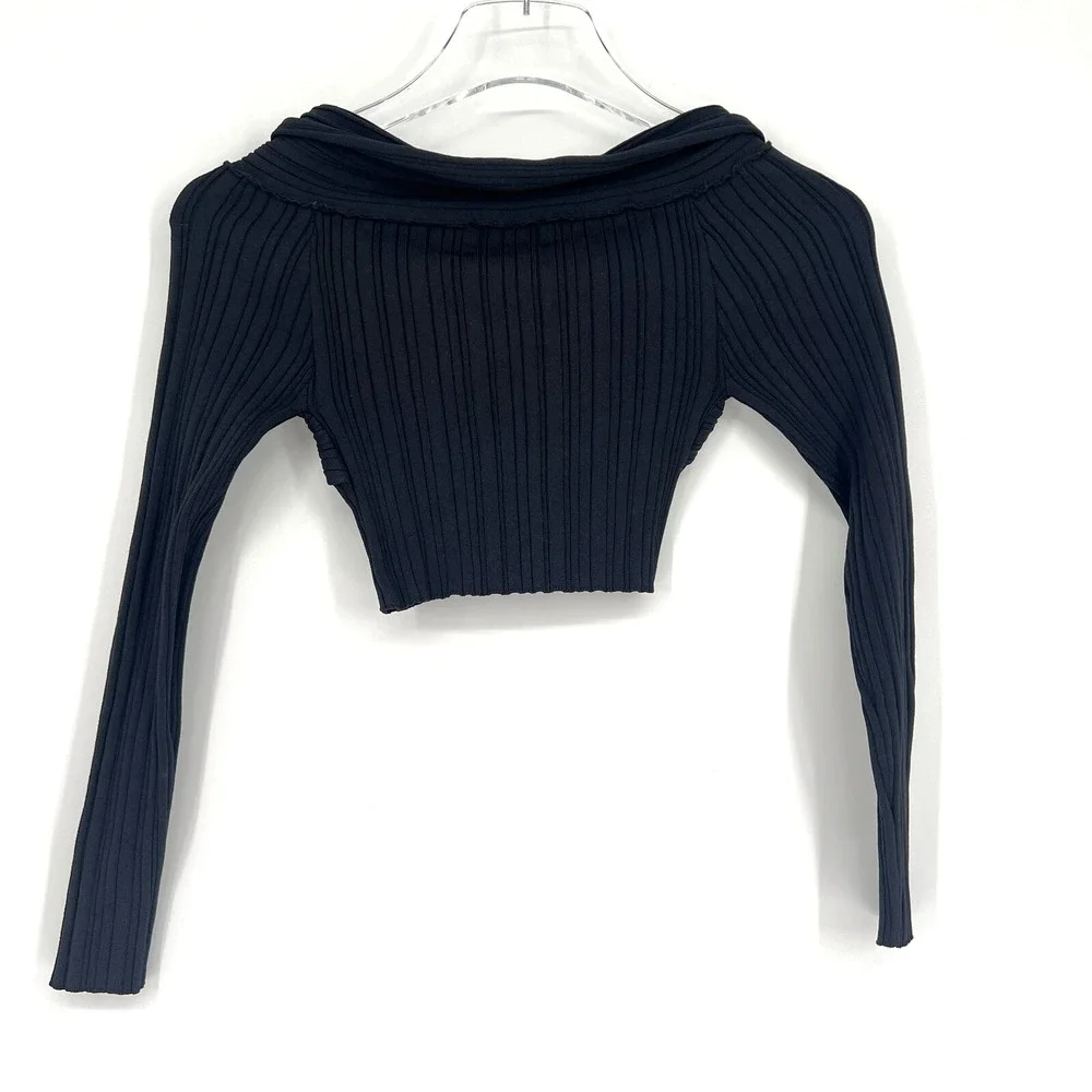 Michael Costello Revolve Top Womens XS Ribbed‎ Cropped Off The Shoulder